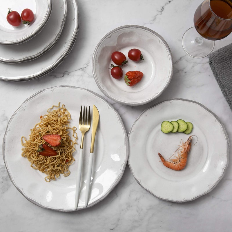 Gofunfun Melamine Dishes Dinnerware Sets - 12pcs Melamine Dinner Plates, Salad Plates and Bowls, for Everyday Use White - Image 2
